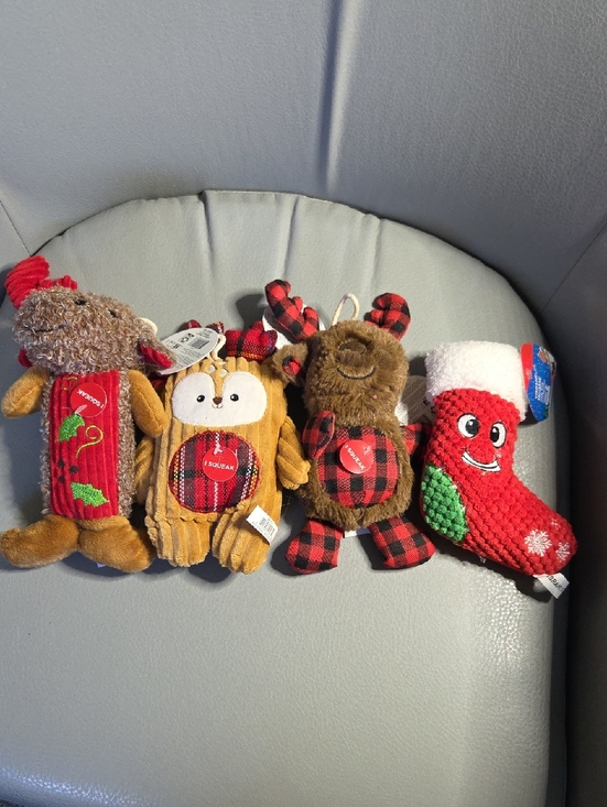 Other - Holiday Plush Dog Toys - Red, Brown, Green